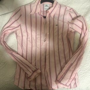Lacoste size 38 pink with stripes button down shirt